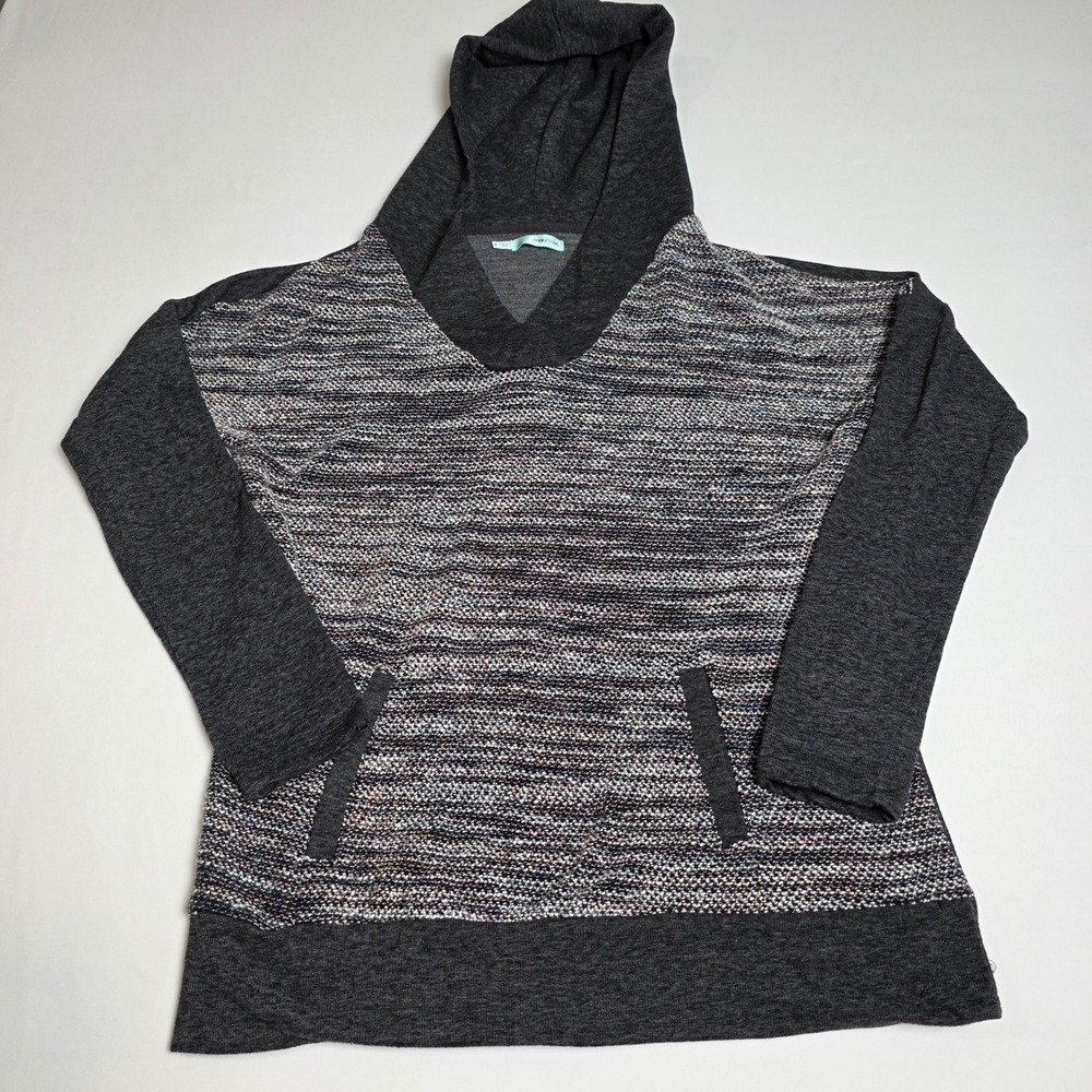 Maurices Pullover Hoodie Womens Medium Gray Marled V-Neck Mixed Media‎ Pockets